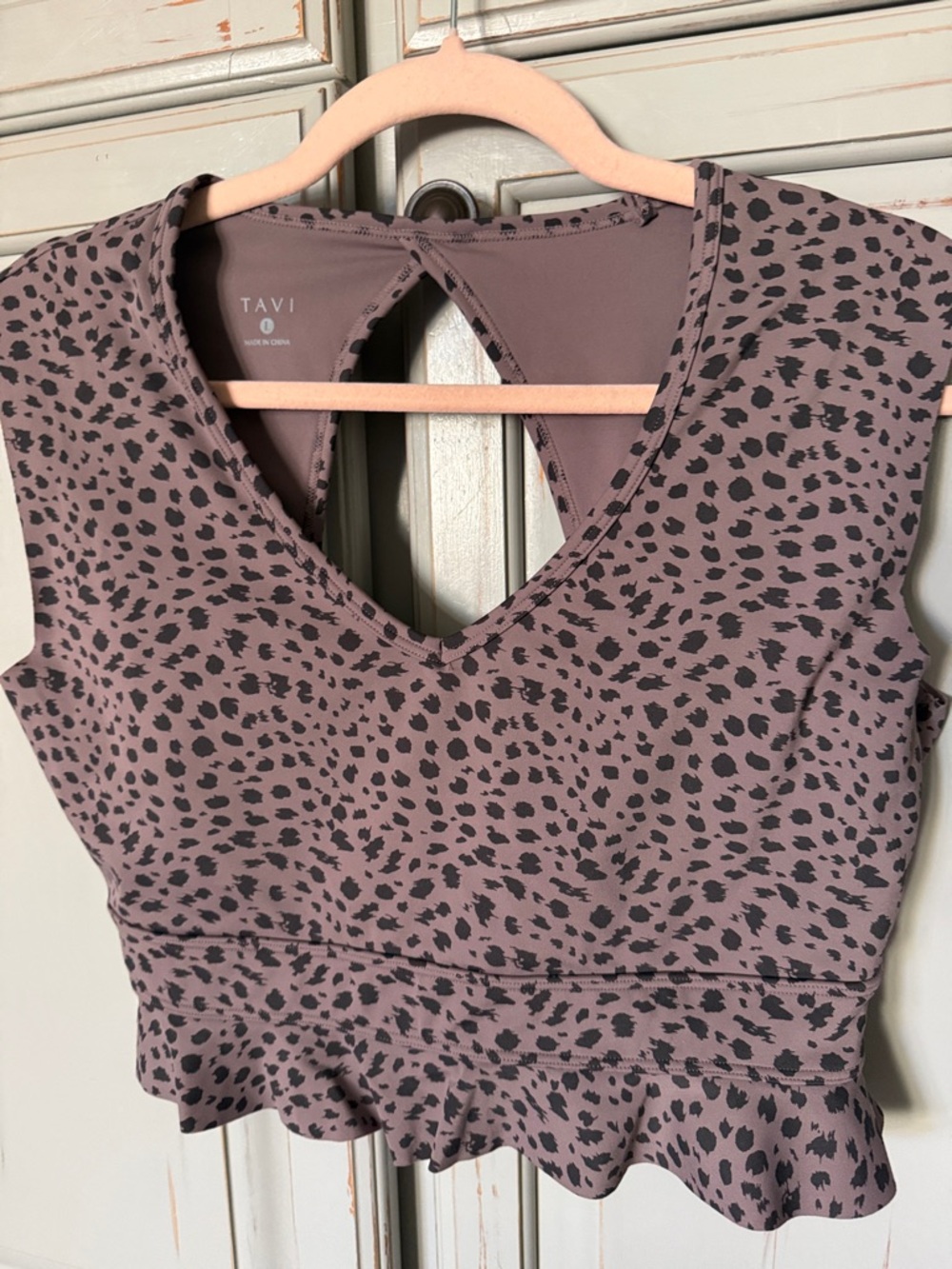 Tavi Mauve Leopard-Print V-Neck Sports Bra